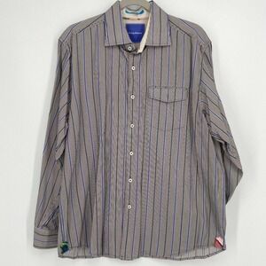 Tommy Bahama Dress Shirt Mens Large Striped Brown Blue‎ White Button Down LS